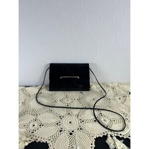 Vtg Andros- Italy Minimalist- Black Clutch- some wear- Plastic Cover with strap